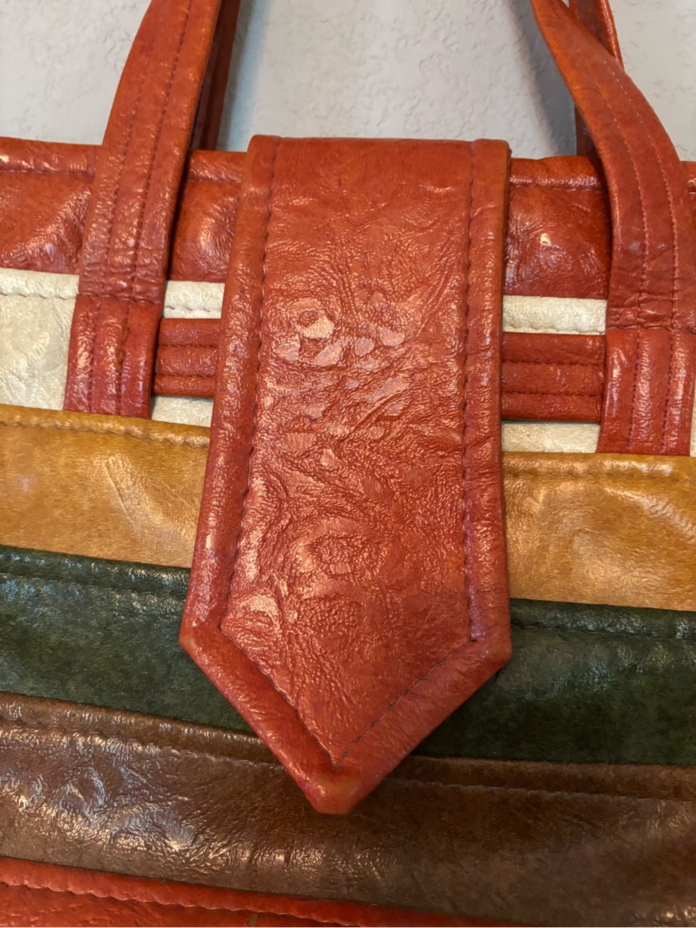 Vintage 60's Mod Style Multi-Color Leather Tote Purse 10" x 12" - Picture 2 of 8